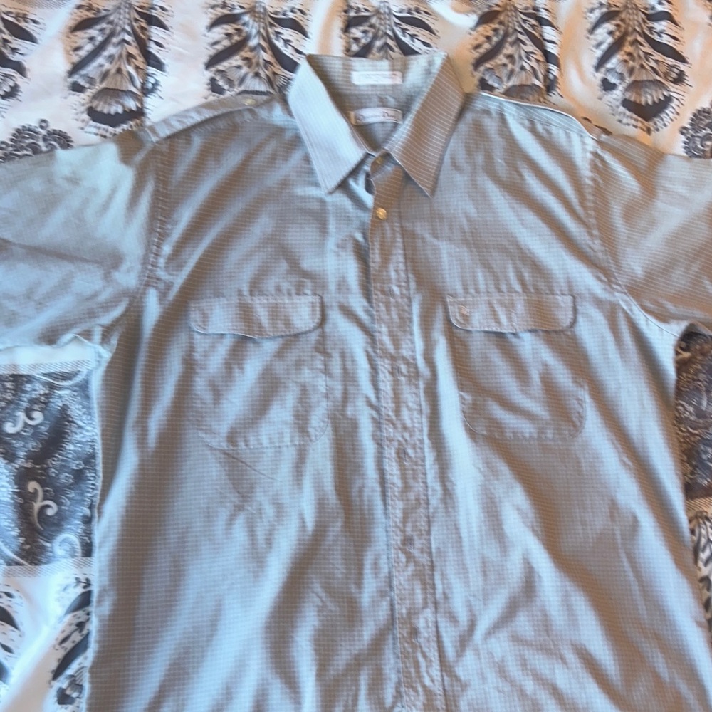 Dior Men's Light Gray Checkered Button Down Shirt